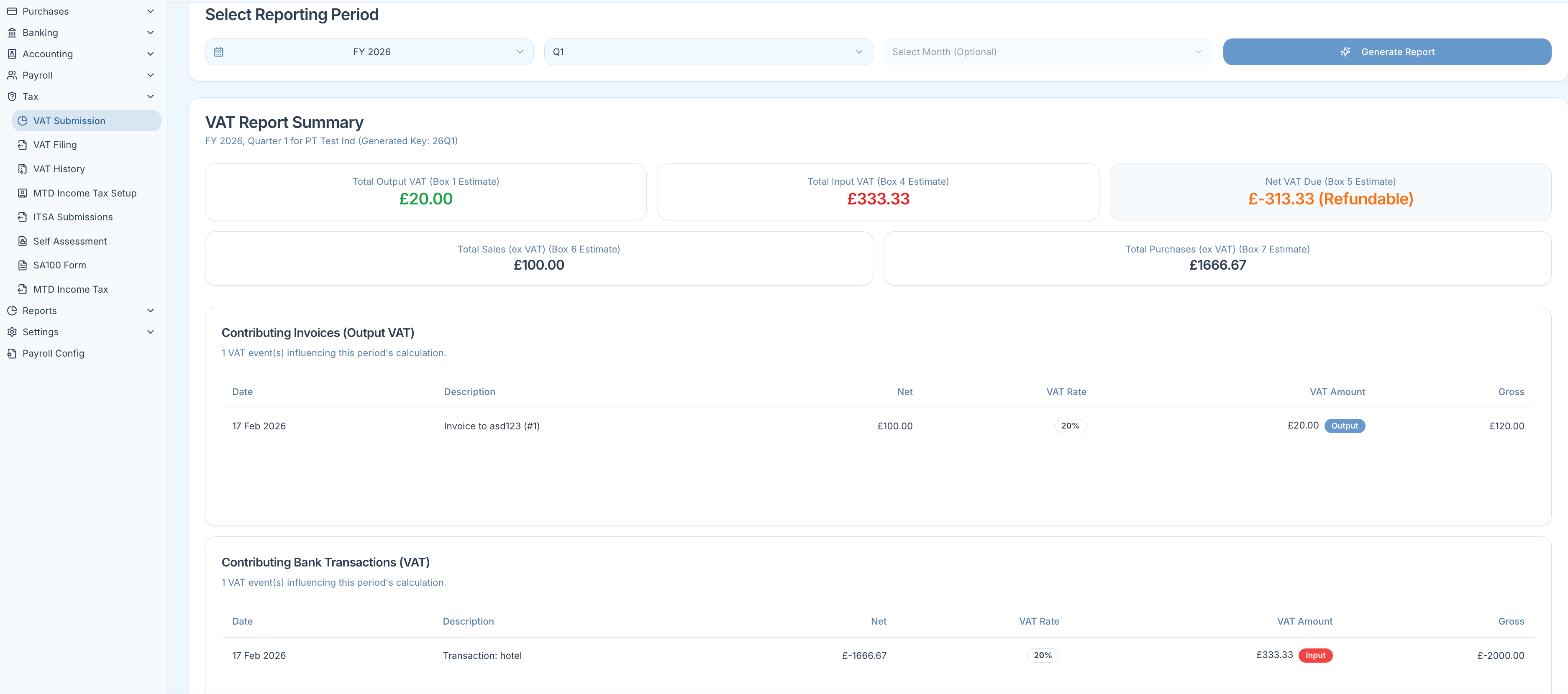 VAT Submission Screenshot